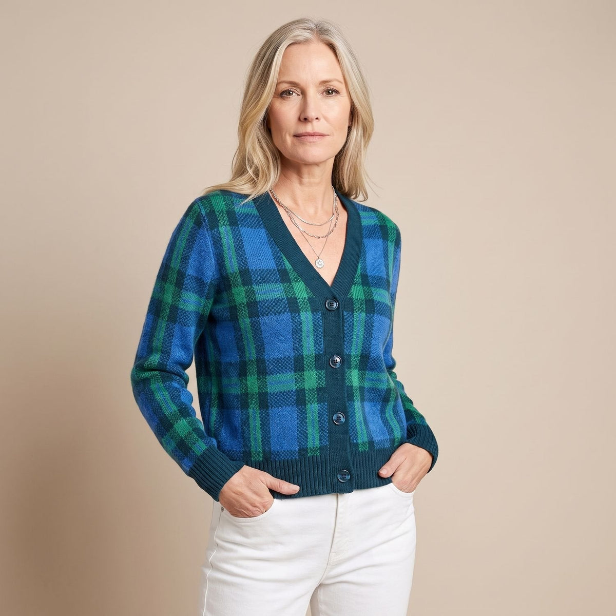 Dolores | Women's Oversized Plaid Collared Button Up Knit Cardigan Sweater
