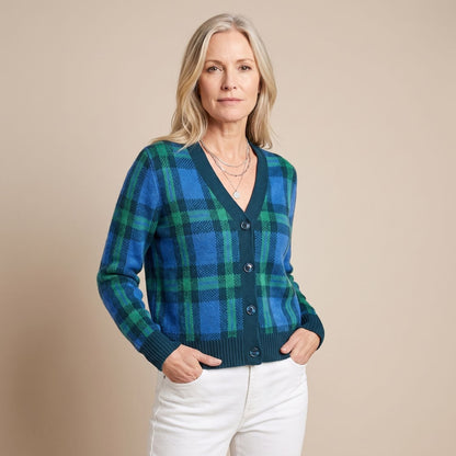 Dolores | Women's Oversized Plaid Collared Button Up Knit Cardigan Sweater