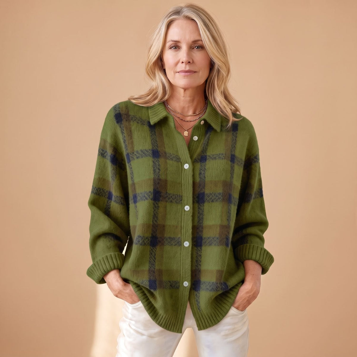 Dolores | Women's Oversized Plaid Collared Button Up Knit Cardigan Sweater