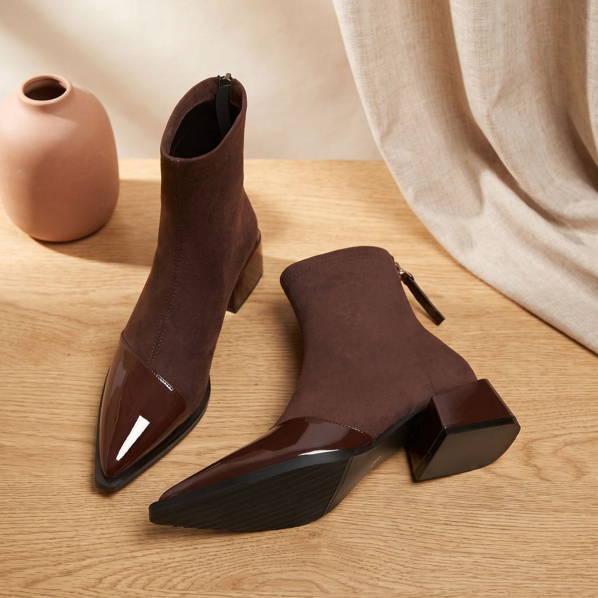 Georgina | Women's Pointed Toe Patent Cap Block Heel Dress Ankle Boot