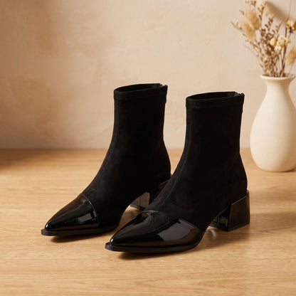 Georgina | Women's Pointed Toe Patent Cap Block Heel Dress Ankle Boot