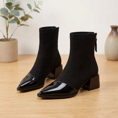 Georgina | Women's Pointed Toe Patent Cap Block Heel Dress Ankle Boot