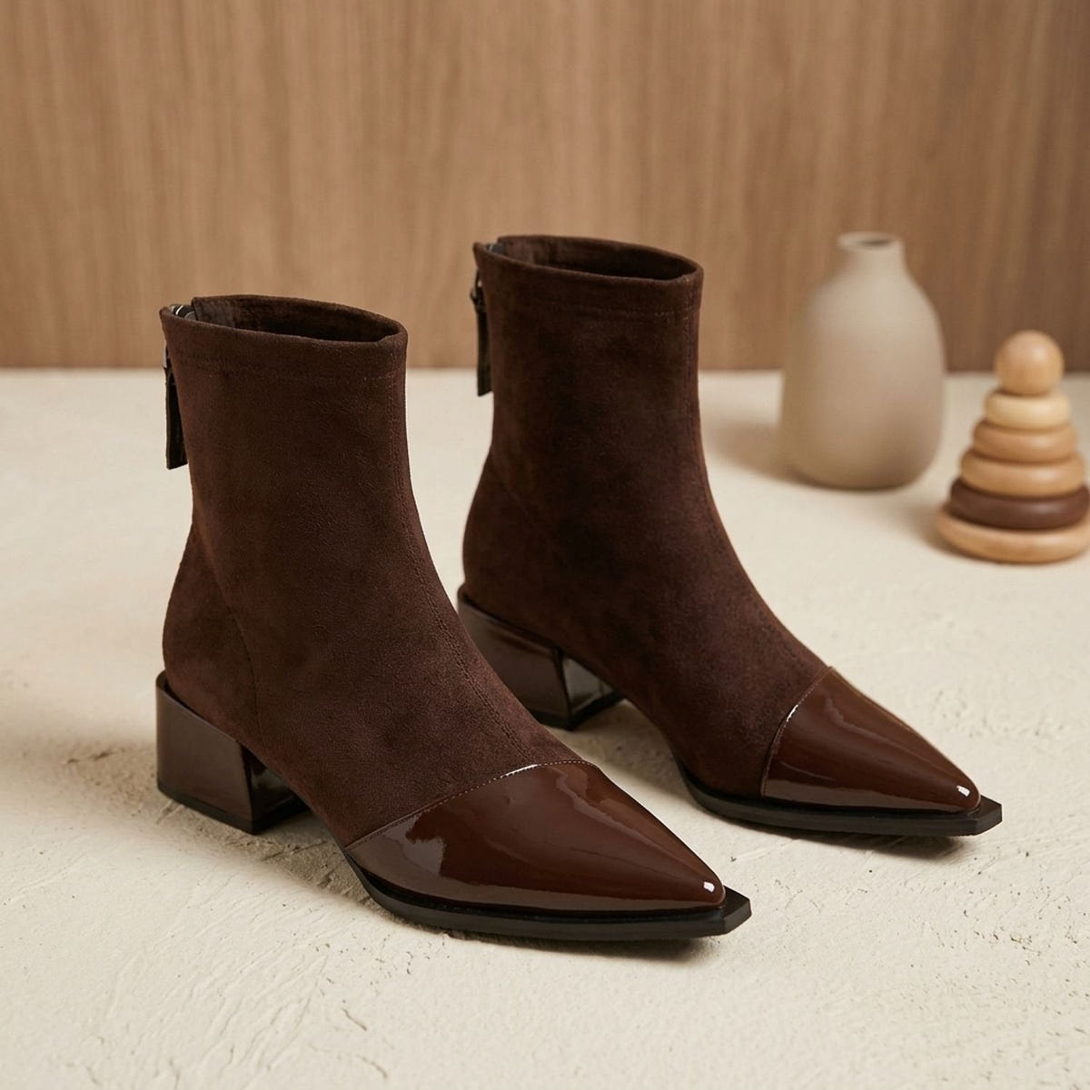 Georgina | Women's Pointed Toe Patent Cap Block Heel Dress Ankle Boot
