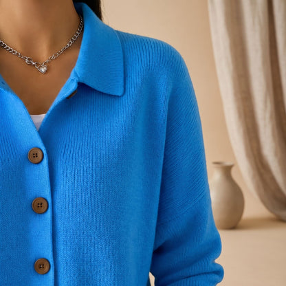 Delia | Women's Polo Collar Relaxed Knit Button Up Cardigan