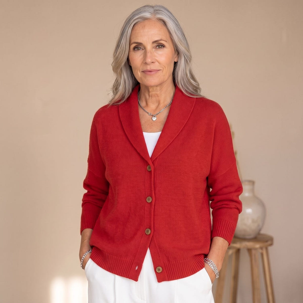 Delia | Women's Polo Collar Relaxed Knit Button Up Cardigan