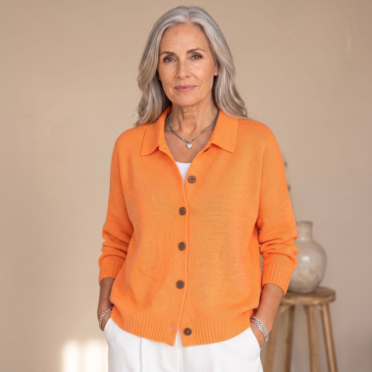Delia | Women's Polo Collar Relaxed Knit Button Up Cardigan
