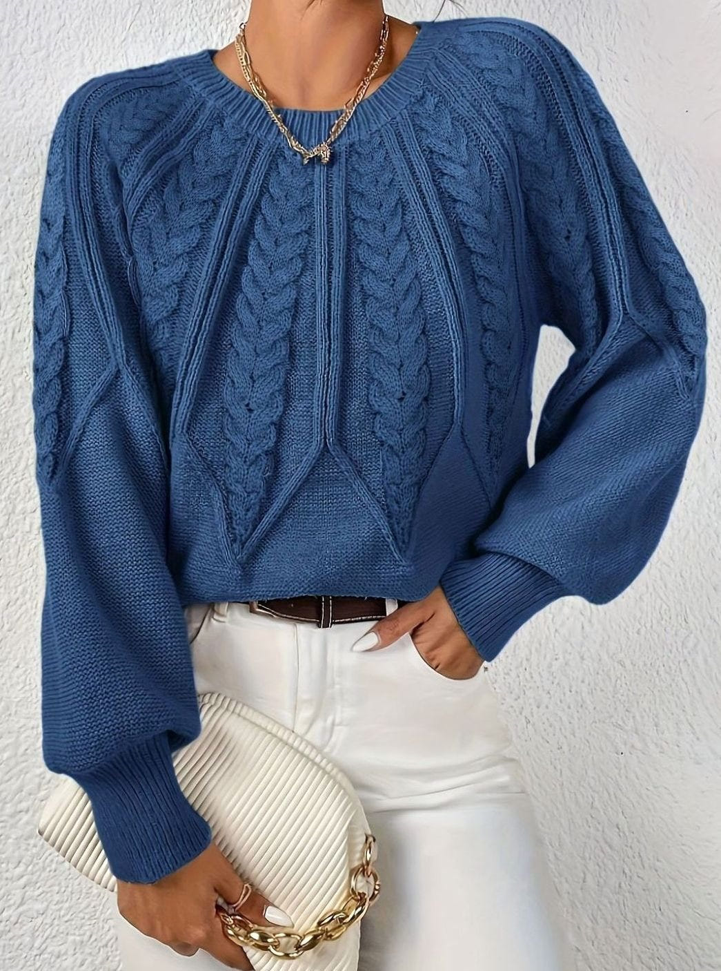 Sophia | Women's Relaxed Lantern Sleeve Cable Knit Pullover Sweater