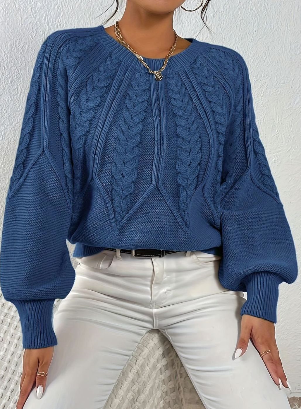Sophia | Women's Relaxed Lantern Sleeve Cable Knit Pullover Sweater