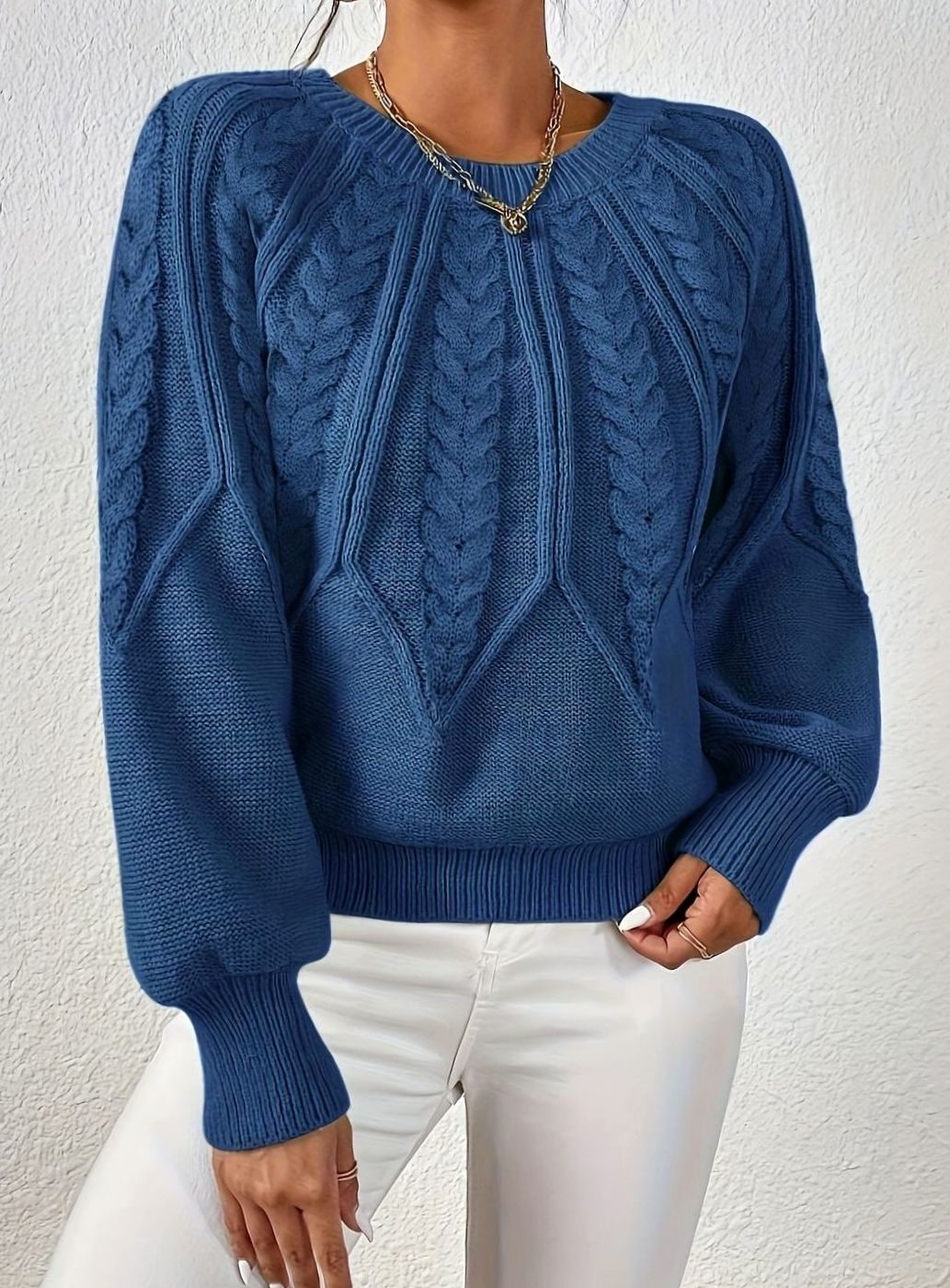 Sophia | Women's Relaxed Lantern Sleeve Cable Knit Pullover Sweater