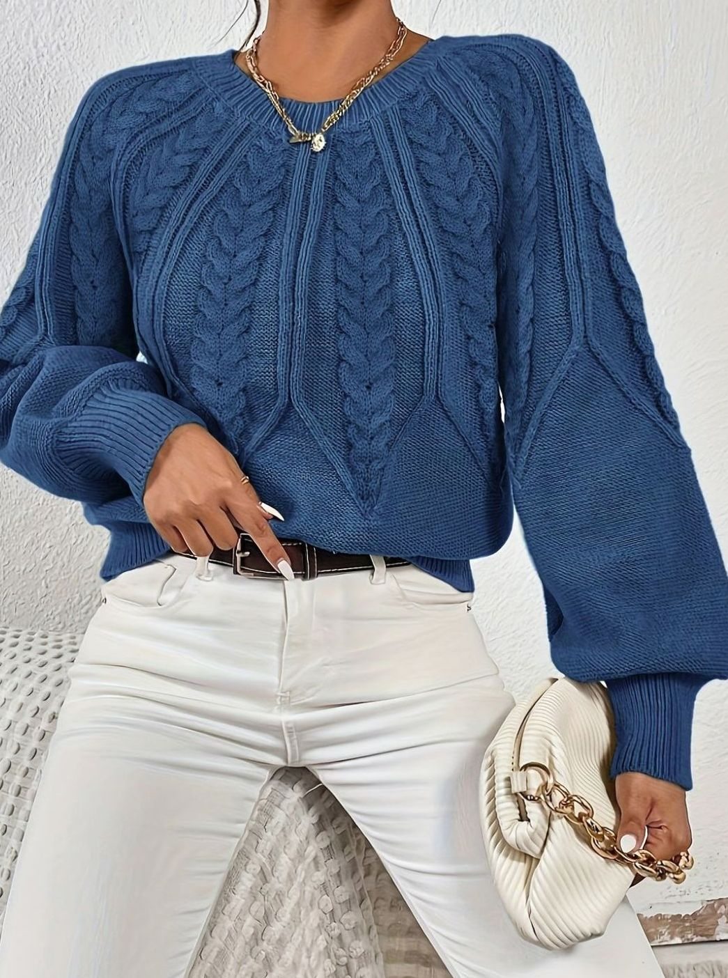 Sophia | Women's Relaxed Lantern Sleeve Cable Knit Pullover Sweater