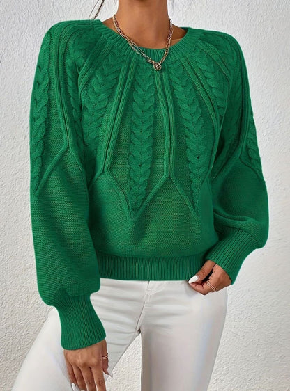 Sophia | Women's Relaxed Lantern Sleeve Cable Knit Pullover Sweater