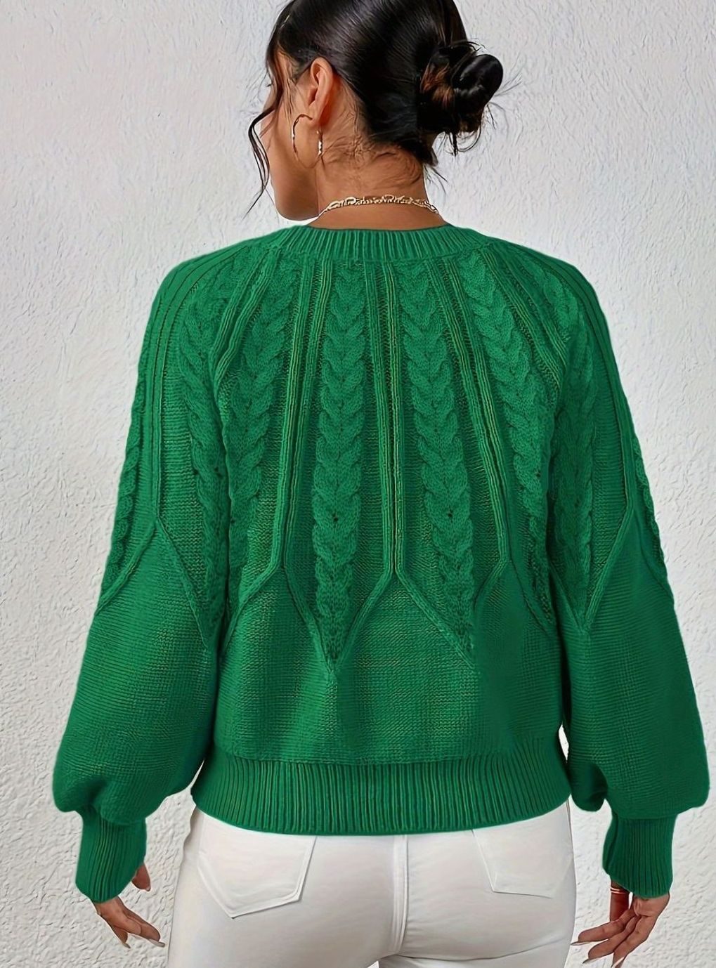 Sophia | Women's Relaxed Lantern Sleeve Cable Knit Pullover Sweater
