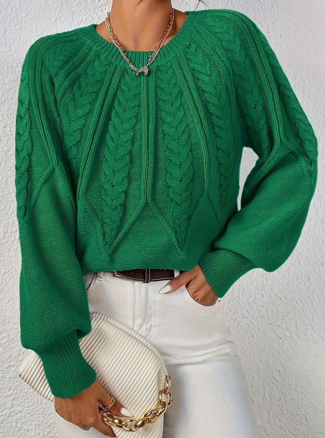 Sophia | Women's Relaxed Lantern Sleeve Cable Knit Pullover Sweater