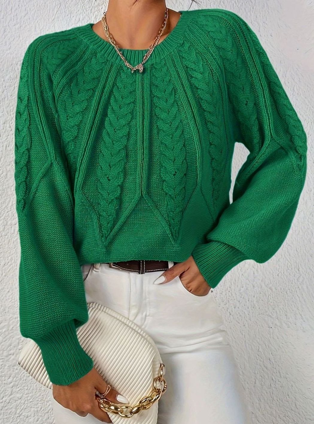 Sophia | Women's Relaxed Lantern Sleeve Cable Knit Pullover Sweater
