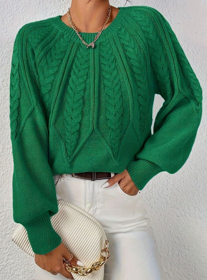 Sophia | Women's Relaxed Lantern Sleeve Cable Knit Pullover Sweater