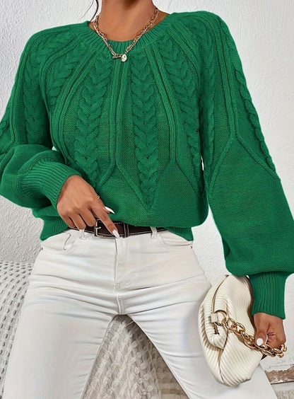 Sophia | Women's Relaxed Lantern Sleeve Cable Knit Pullover Sweater