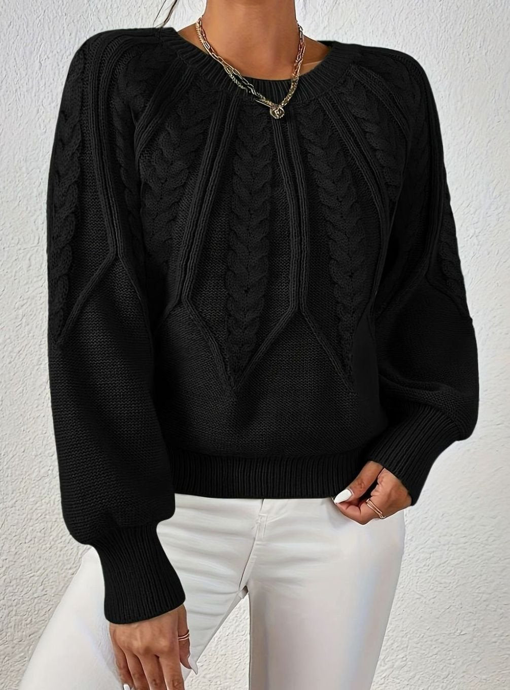 Sophia | Women's Relaxed Lantern Sleeve Cable Knit Pullover Sweater