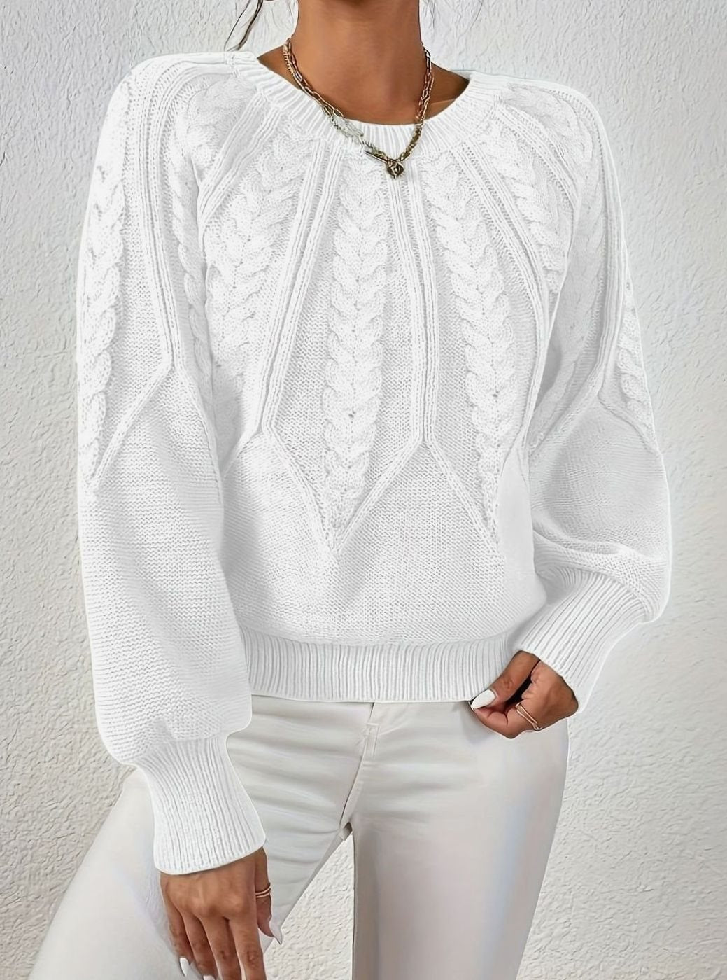 Sophia | Women's Relaxed Lantern Sleeve Cable Knit Pullover Sweater