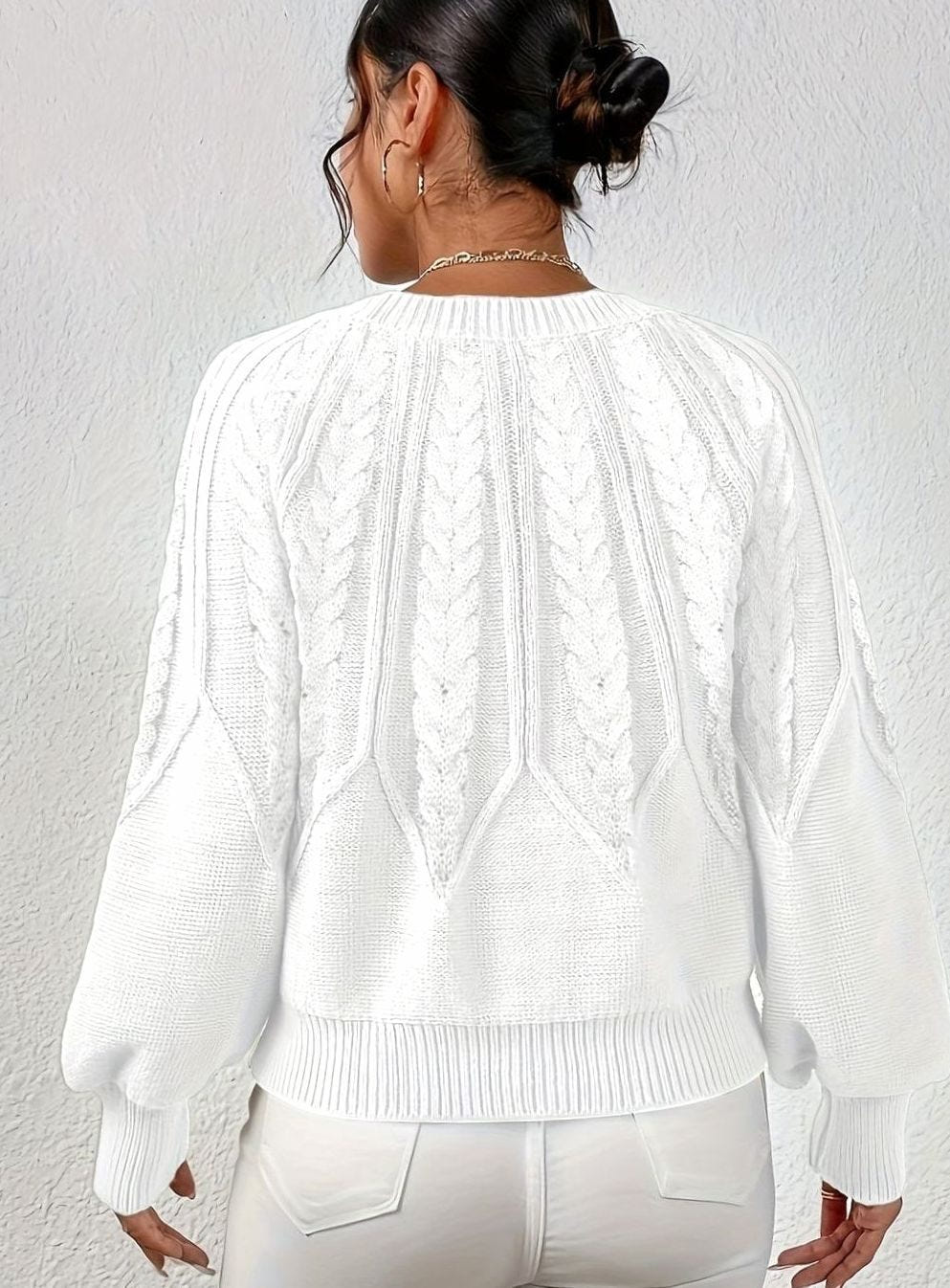 Sophia | Women's Relaxed Lantern Sleeve Cable Knit Pullover Sweater