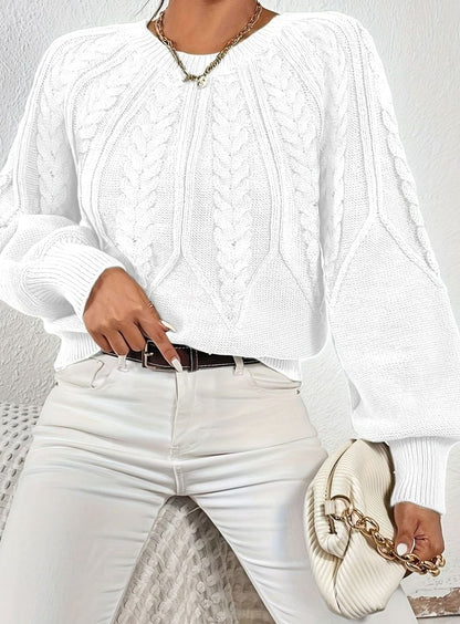 Sophia | Women's Relaxed Lantern Sleeve Cable Knit Pullover Sweater