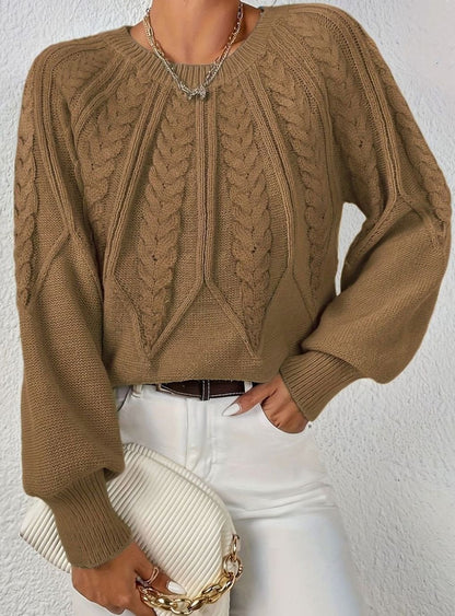 Sophia | Women's Relaxed Lantern Sleeve Cable Knit Pullover Sweater