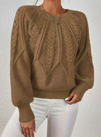 Sophia | Women's Relaxed Lantern Sleeve Cable Knit Pullover Sweater
