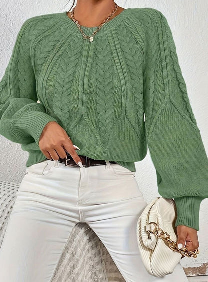 Sophia | Women's Relaxed Lantern Sleeve Cable Knit Pullover Sweater