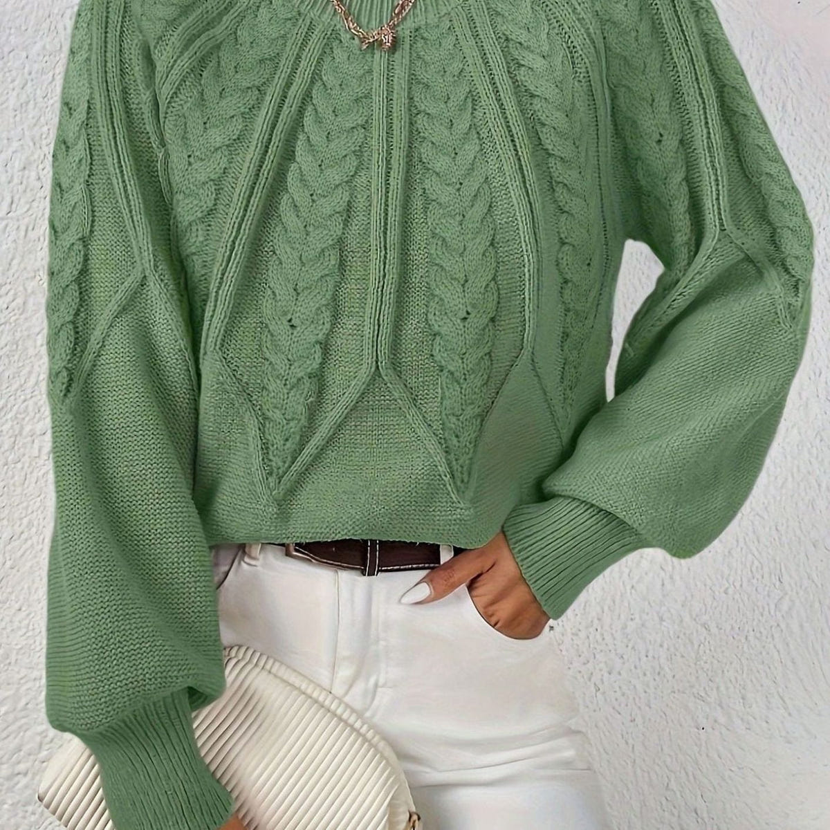 Sophia | Women's Relaxed Lantern Sleeve Cable Knit Pullover Sweater
