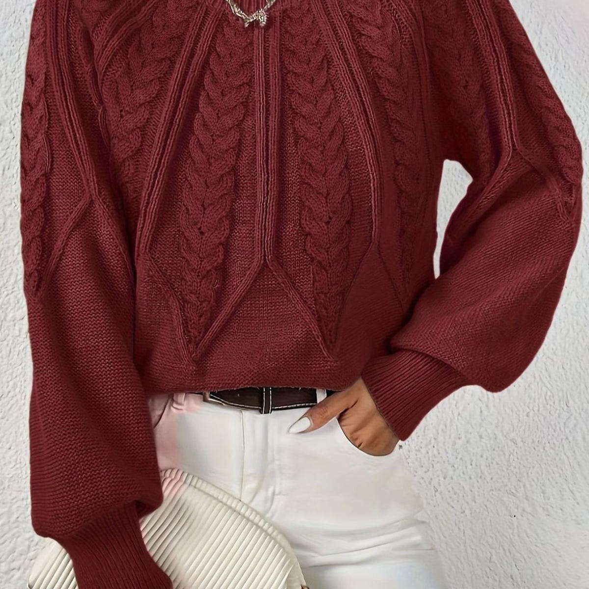Sophia | Women's Relaxed Lantern Sleeve Cable Knit Pullover Sweater