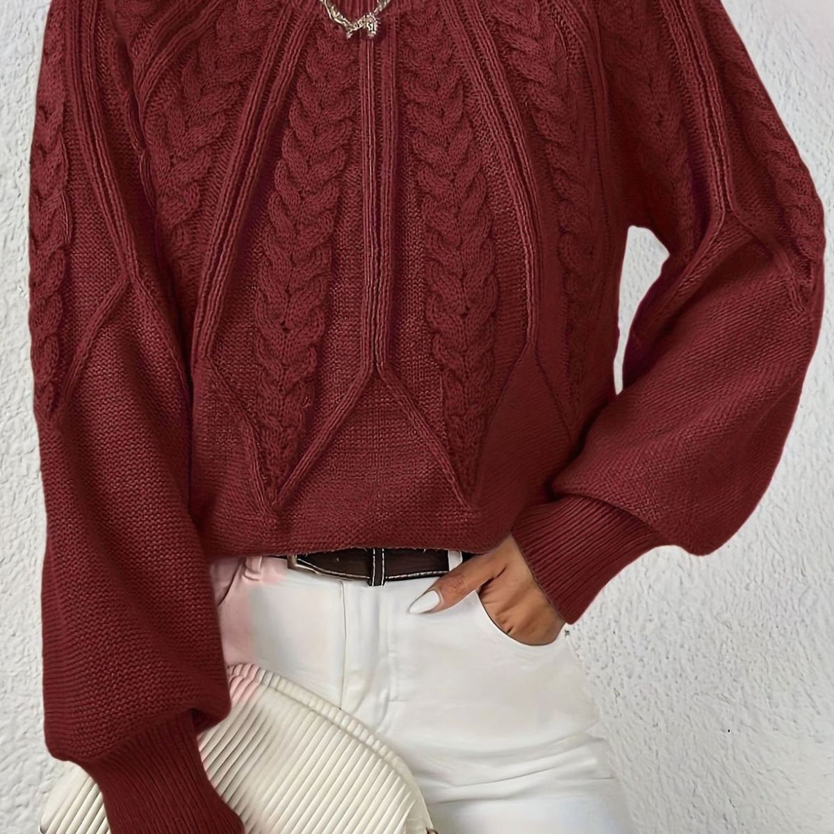 Sophia | Women's Relaxed Lantern Sleeve Cable Knit Pullover Sweater