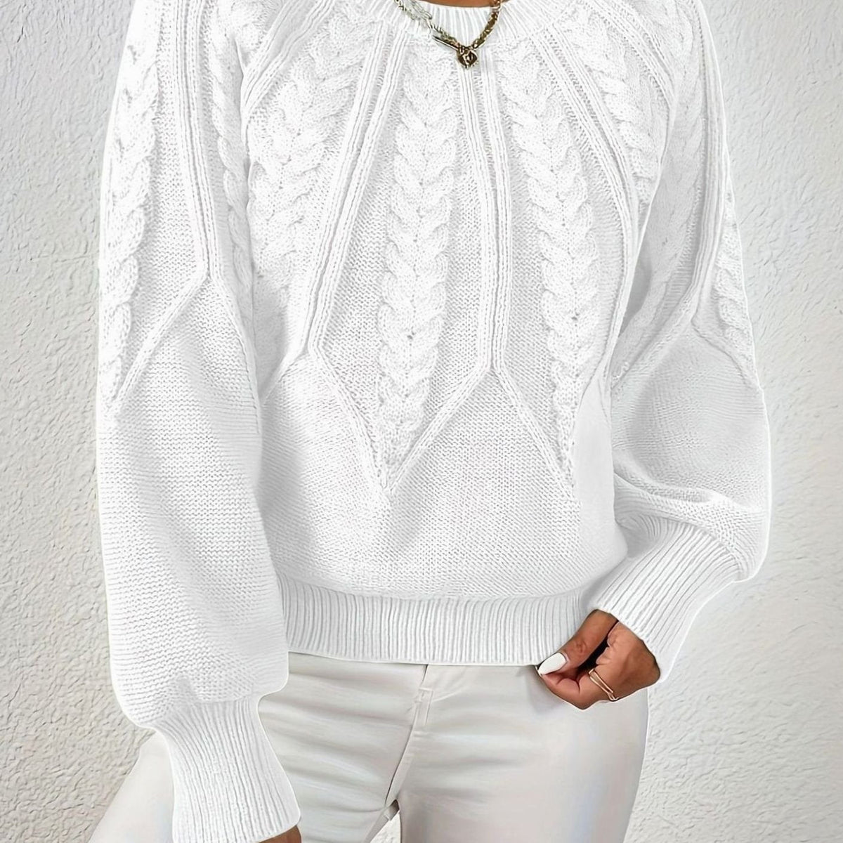 Sophia | Women's Relaxed Lantern Sleeve Cable Knit Pullover Sweater