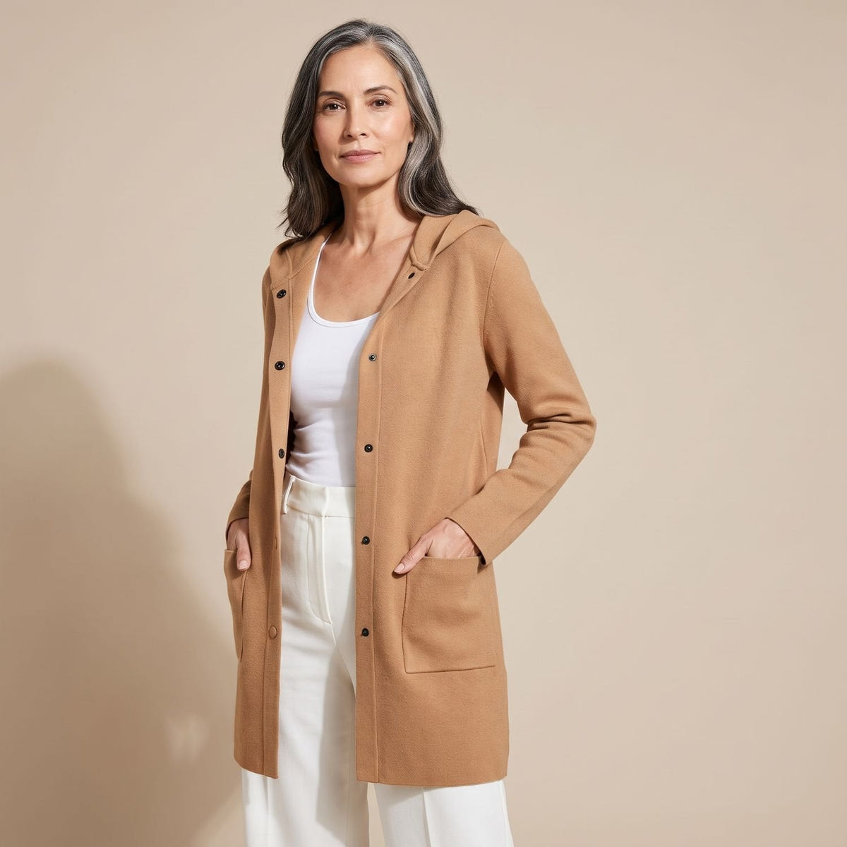Diana | Women's Relaxed Hooded Button Up Cardigan Coat