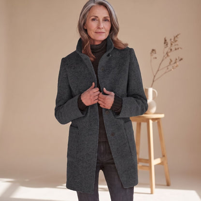 Dara | Women's Stand Collar Wool-Blend Patch Pocket Winter Coat