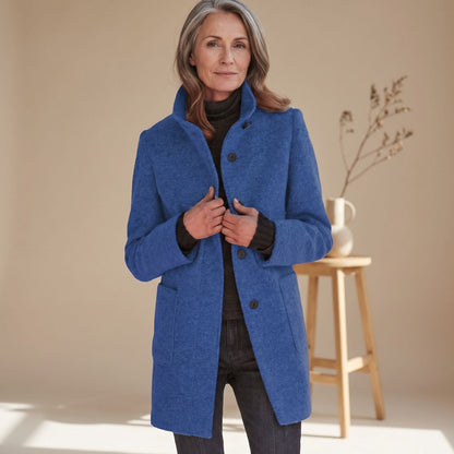 Dara | Women's Stand Collar Wool-Blend Patch Pocket Winter Coat