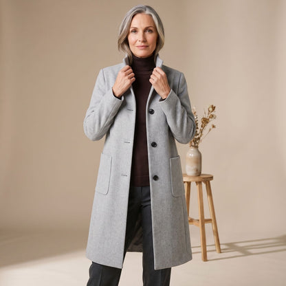 Dara | Women's Stand Collar Wool-Blend Patch Pocket Winter Coat