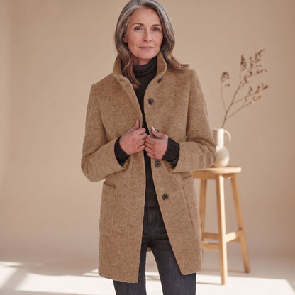 Dara | Women's Stand Collar Wool-Blend Patch Pocket Winter Coat