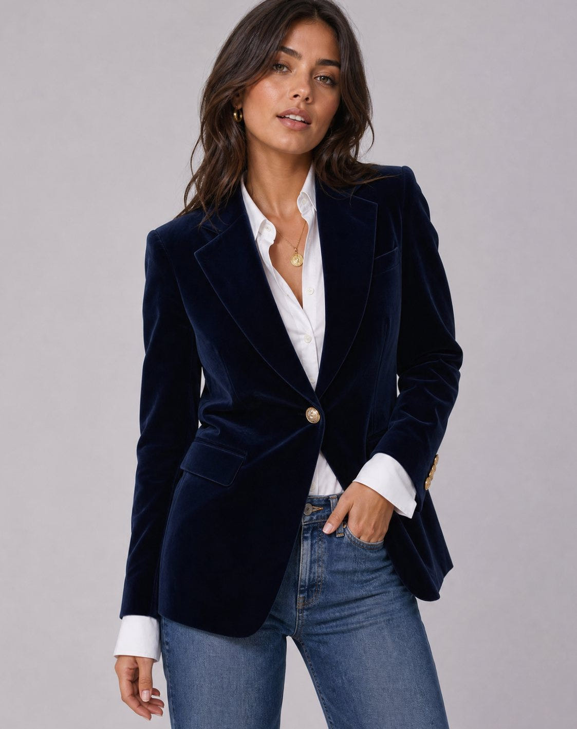 Ravenna | Women's Velvet Single-Button Notch Lapel Tailored Fitted Blazer