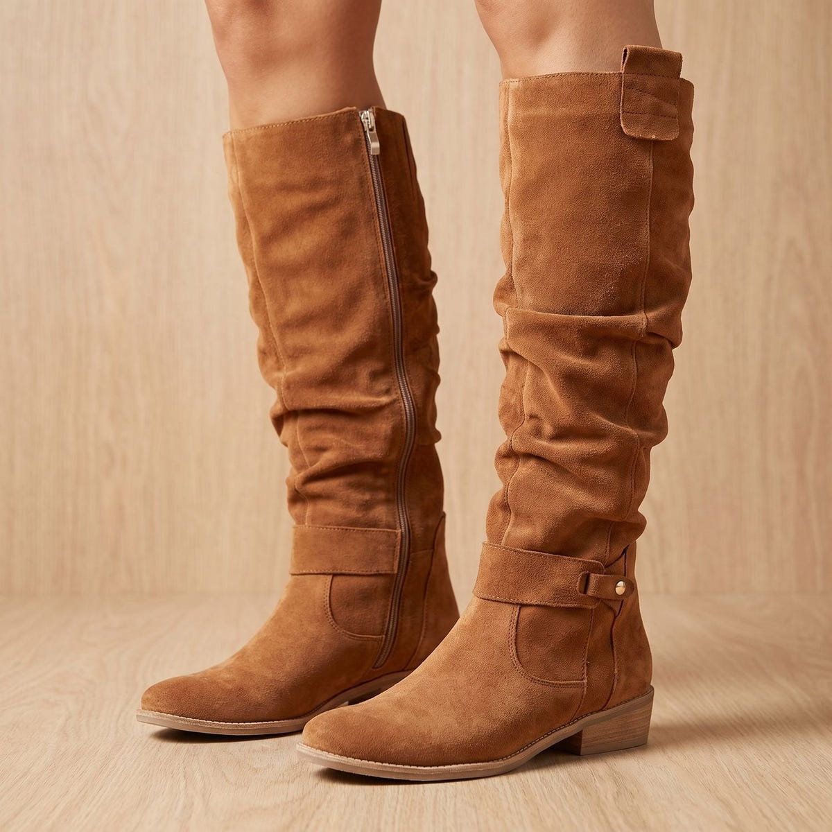 Fatima | Women's Slouch Knee High Side Zip Block Heel Boot
