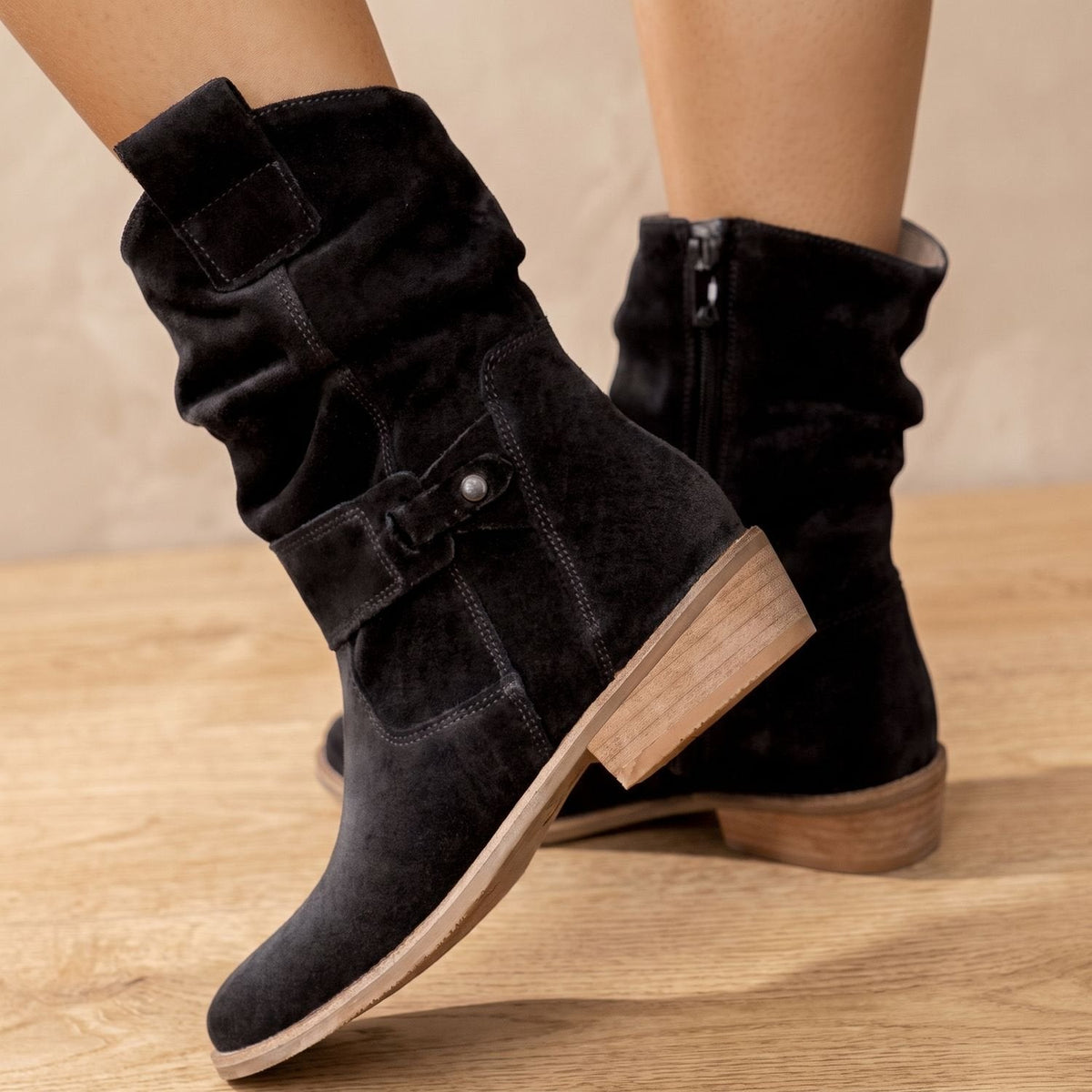 Fatima | Women's Slouch Knee High Side Zip Block Heel Boot