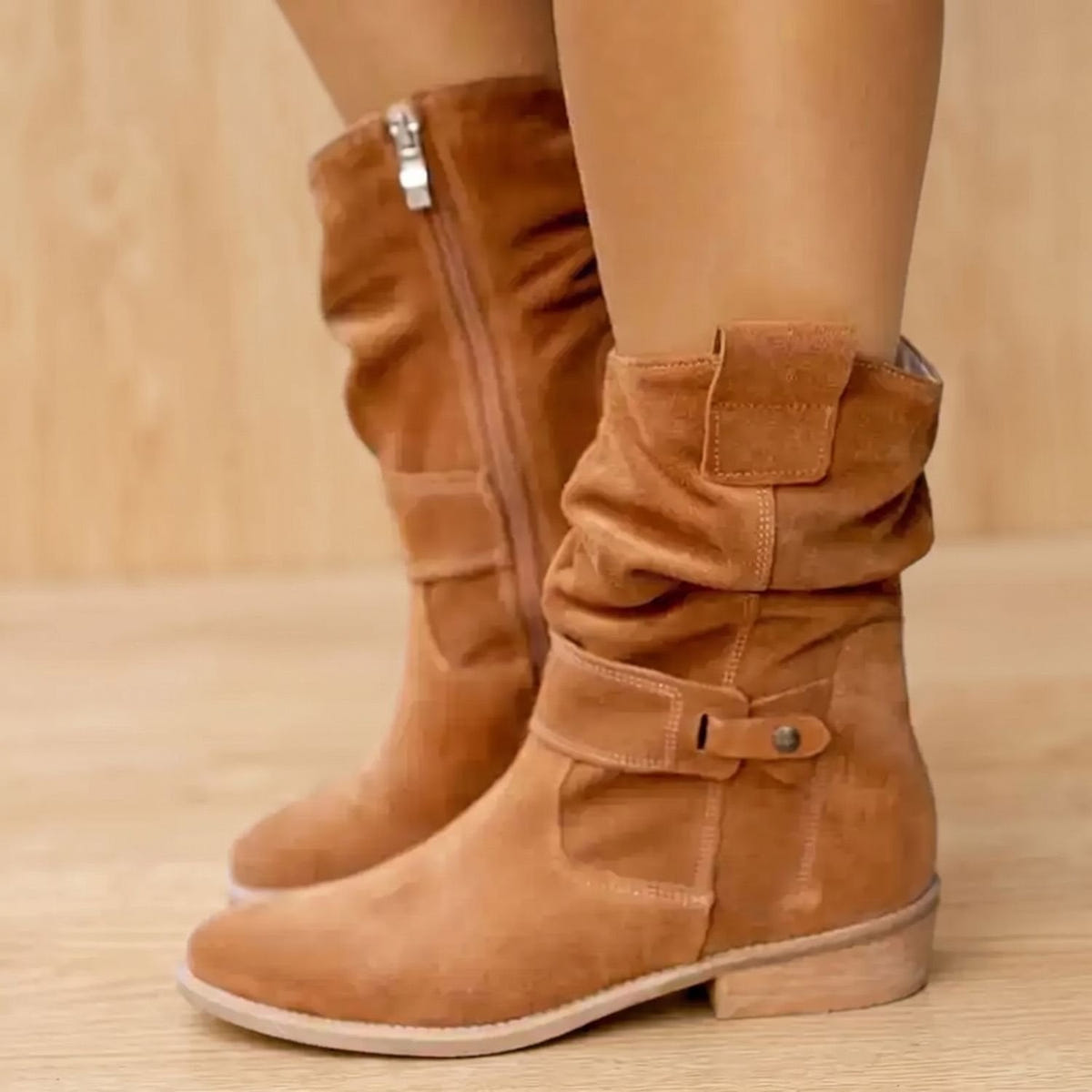 Fatima | Women's Slouch Knee High Side Zip Block Heel Boot