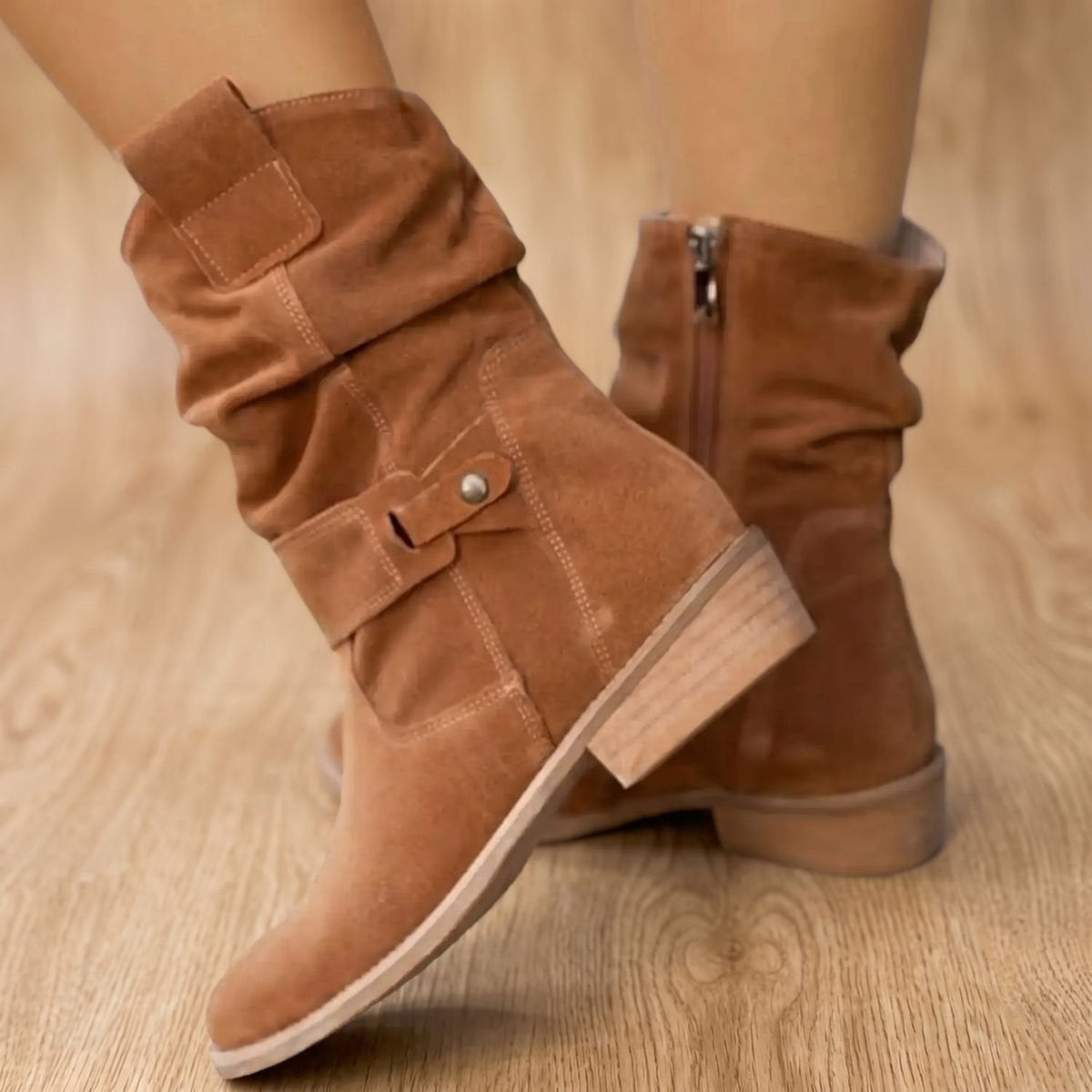 Fatima | Women's Slouch Knee High Side Zip Block Heel Boot