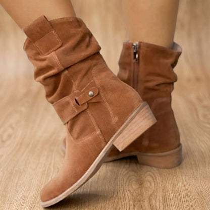 Fatima | Women's Slouch Knee High Side Zip Block Heel Boot