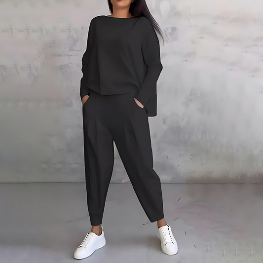 Marlow | Women's Loose-Fit Boat Neck Long Sleeve Two-Piece Set